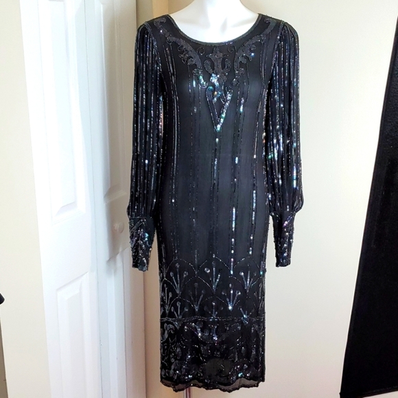 VINTAGE SILK‎ Sequins bubble sleeve dress
